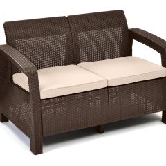 Диван пластиковый Корфу (Corfu love seat) коричневый - серо-бежевый* в Еманжелинске - emanzhelinsk.mebel24.online | фото