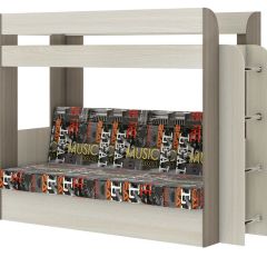 Кровать 2-х ярусная с диваном Карамель 75 (Музыка) Ясень шимо светлый/темный в Еманжелинске - emanzhelinsk.mebel24.online | фото