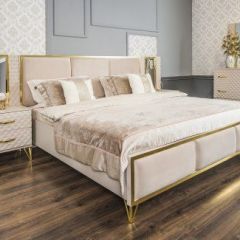 Кровать Lara 1800 с мягким изголовьем + основание (бежевый глянец) в Еманжелинске - emanzhelinsk.mebel24.online | фото 3