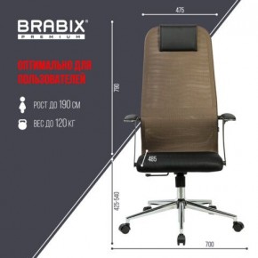 Кресло BRABIX PREMIUM "Ultimate EX-801" хром, плотная двойная сетка Х2, черное/коричневое, 532920 в Еманжелинске - emanzhelinsk.mebel24.online | фото 6