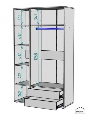 Шкаф Linnea MHR-3PO-2 2050х1200х510 (Белый-М 11.1.2) в Еманжелинске - emanzhelinsk.mebel24.online | фото 3